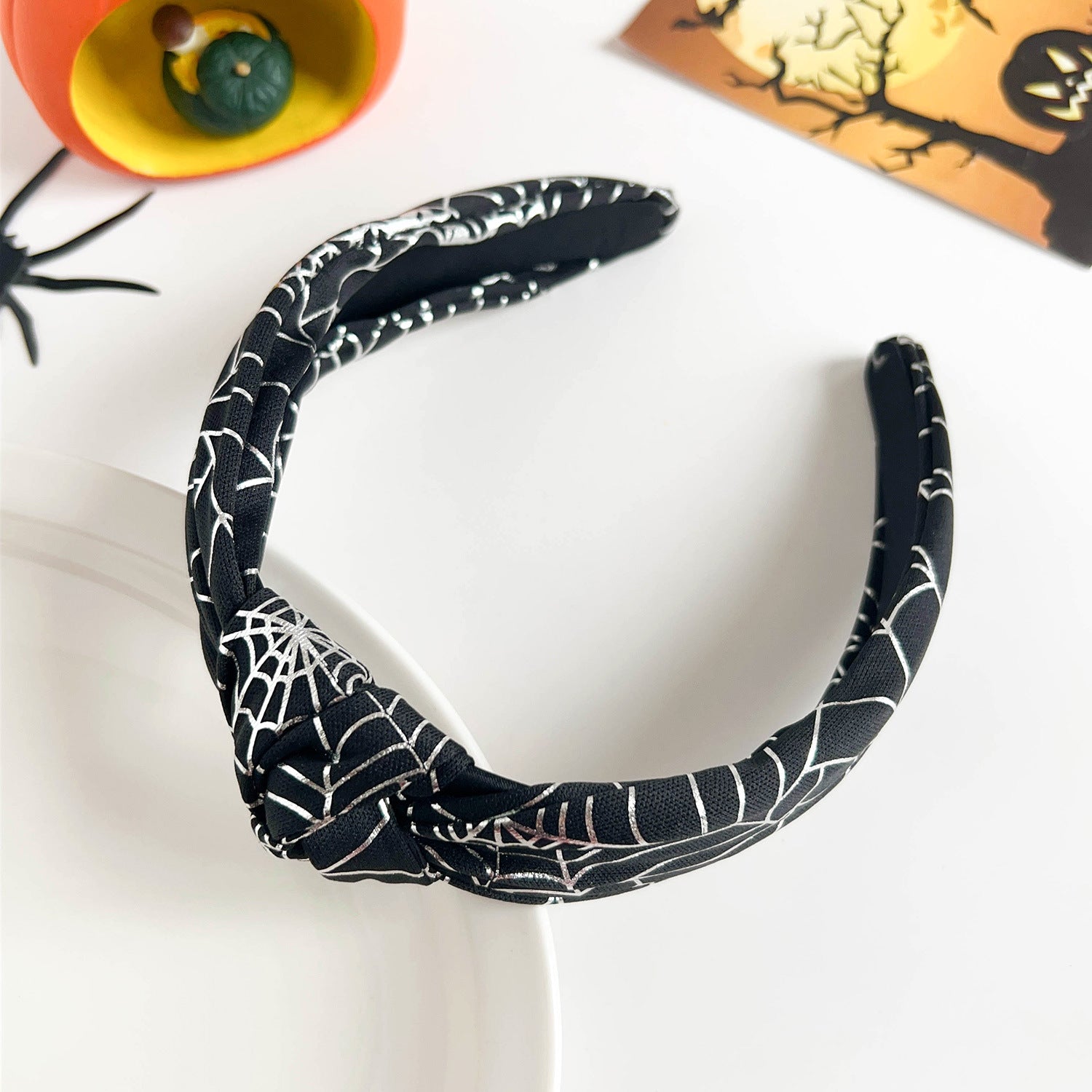 Wholesale Halloween Dark Style Spider Web Skull Fashion New Knotted Wide-brimmed Pearl Headband